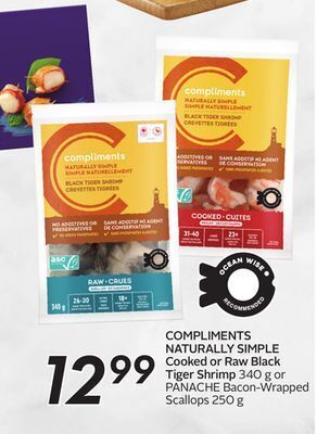 Sobeys Compliments naturally simple cooked or raw black tiger shrimp offer