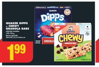 No Frills Quaker dipps or chewy granola bars, 120-156 g offer