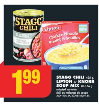 No Frills Stagg chili 425 g, lipton or knorr soup mix, 40-166 g offer