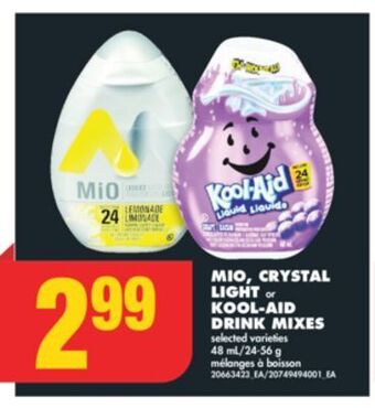 No Frills Mio, crystal light or kool-aid drink mixes, 48 ml/24-56 g offer
