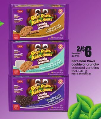 Loblaws Dare bear paws cookie or crunchy, 150-240 g offer