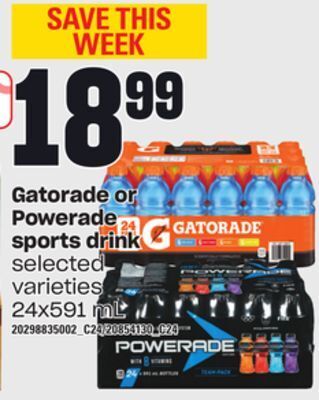Loblaws Gatorade or powerade sports drink, 24x591 ml offer