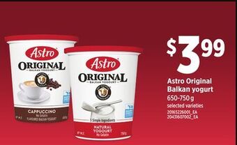 Loblaws Astro original balkan yogurt, 650-750 g offer