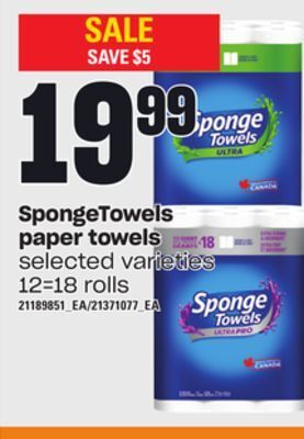 Loblaws Spongetowels paper towels, 12=18 rolls offer