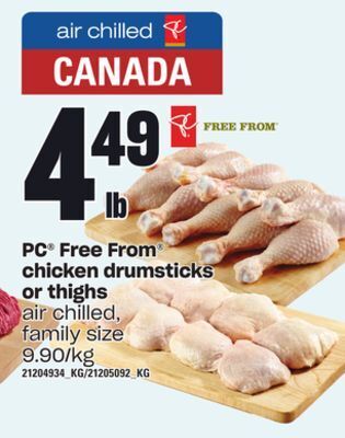 Loblaws Pc® free from chicken drumsticks or thighs offer
