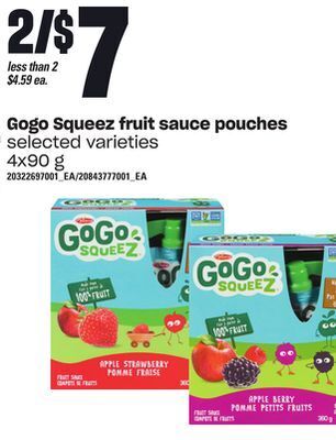 Loblaws Gogo squeez fruit sauce pouches, 4x90 g offer