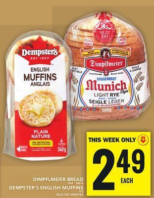 Food Basics Dimpflmeier bread or dempster's english muffins offer