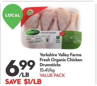 Longo's Yorkshire valley farms fresh organic chicken drumsticks offer