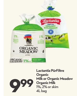 Longo's Lactantia pūrfiltre organic milk or organic meadow organic milk offer