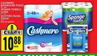 Food Basics Cashmere bathroom tissue or sponge towels ultra or scotties facial tissue offer