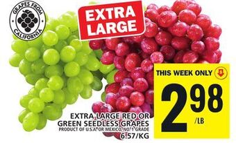 Food Basics Extra large red or green seedless grapes offer