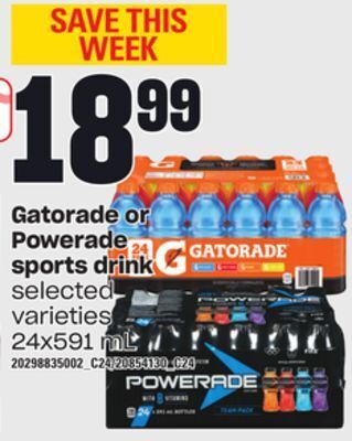 Independent Grocer Gatorade or powerade sports drink, 24x591 ml offer
