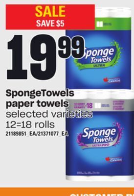 Independent Grocer Spongetowels paper towels, 12=18 rolls offer
