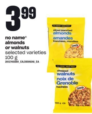 Independent Grocer No name® almonds or walnuts, 100 g offer