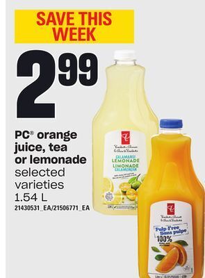 Independent Grocer Pc® orange juice, tea or lemonade, 1.54 l offer