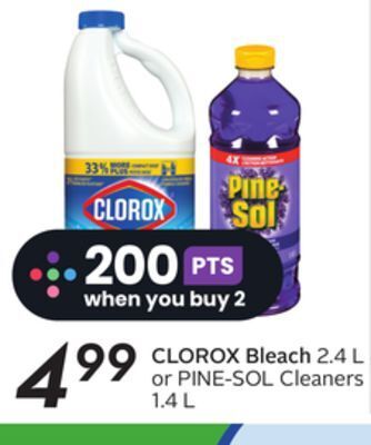 Sobeys Clorox bleach 2.4 l or pine-sol cleaners 1.4 l offer