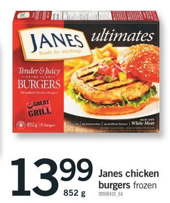 Fortinos Janes chicken burgers, 852 g offer
