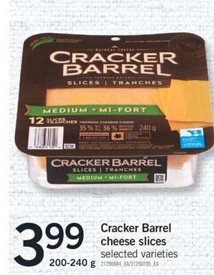 Fortinos Cracker barrel cheese slices, 200-240 g offer