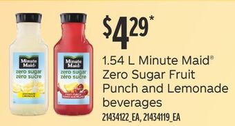 Fortinos 1.54 l minute maid® zero sugar fruit punch and lemonade beverages offer