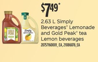 Fortinos 2.63 l simply beverages® lemonade and gold peak® tea lemon beverages offer