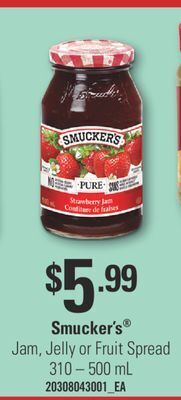 Fortinos Smucker's® jam, jelly or fruit spread 310-500 ml offer