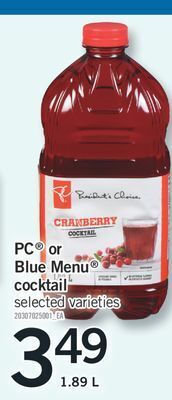 Fortinos Pc® blue menu® cocktail, 1.89 l offer