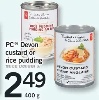 Fortinos Pc® devon custard or rice pudding, 400 g offer