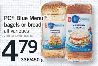Fortinos Pc® blue menu® bagels or bread, 336/450 g offer