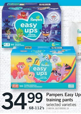 Fortinos Pampers easy ups training pants, 68-112's offer
