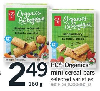 Fortinos Pc® organics mini cereal bars, 160 g offer