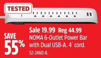 Canadian Tire Noma 6-outlet power bar with dual usb-a offer