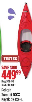 Canadian Tire Pelican summit 100x kayak offer