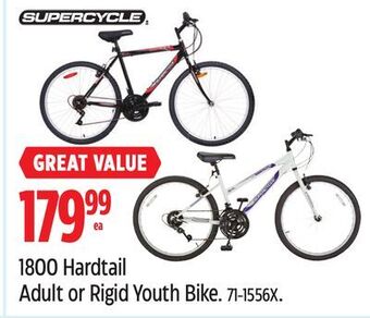 Canadian Tire Supercycle 1800 hardtail adult or rigid youth bike offer