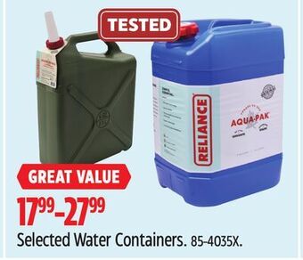 Canadian Tire Reliance selected water containers offer