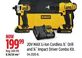 Canadian Tire Dewalt 20v max li-ion cordless ½ drill and ¼ impact driver combo kit offer