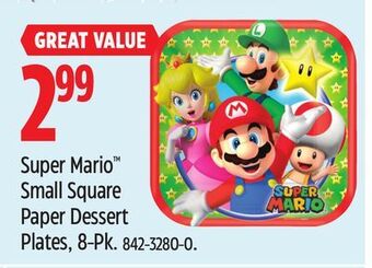 Canadian Tire Super mario small square paper dessert plates, 8-pk offer