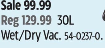 Canadian Tire Mastervac 30l wet/dry vac offer