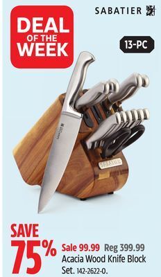 Canadian Tire Sabatier acacia wood knife block set offer
