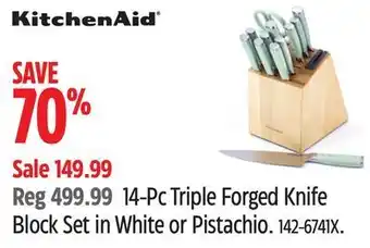 Canadian Tire Kitchenaid 14-pc triple forged knife block set in white or pistachio offer