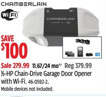 Canadian Tire Chamberlain 1⁄2-hp chain-drive garage door opener with wi-fi offer