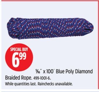 Canadian Tire 5/16 x 100' blue poly diamond braided rope offer