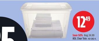 Canadian Tire Type a 80l clear tote offer