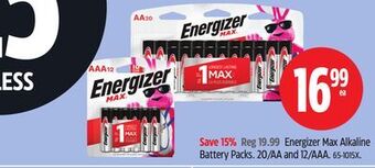 Canadian Tire Energizer max alkaline battery packs offer