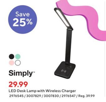 Staples Simply led desk lamp with wireless charger offer