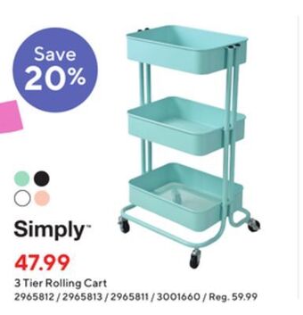 Staples Simply 3 tier rolling cart offer