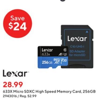 Staples Lexar 256gb 633x cl10 micro sdxc offer