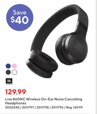 Staples Jbl live 460nc wireless on-ear noise cancelling headphones offer