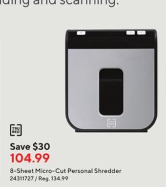 Staples Tru red 8-sheet micro-cut personal shredder offer