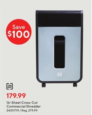 Staples Tru red 16-sheet cross-cut commercial shredder offer