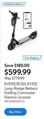 Walmart Evercross ev10z long-range battery folding commuter electric scooter offer